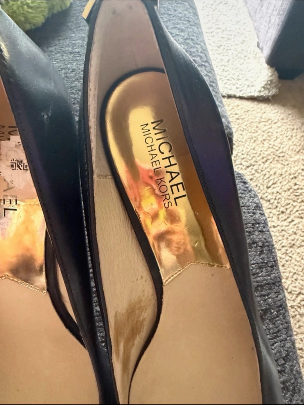 Michael Kors Black Leather Pointed Toe Pumps with Gold Insole
